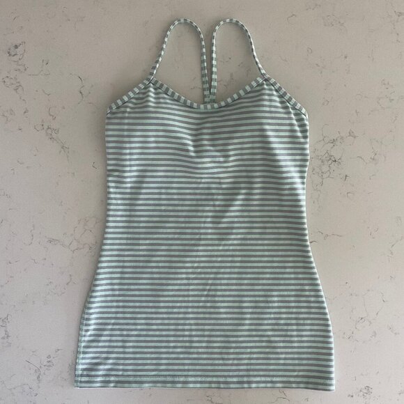 Lululemon Power Y Striped Tank Yoga Top Shelf Bra w Liners Mint Grn Lavender 6 - Picture 1 of 11